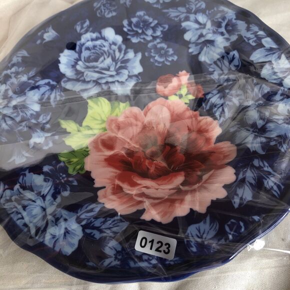 Pioneer Woman Heritage Floral Luncheon Plate 8.5" Blue w/ Red Rose - Picture 5 of 5